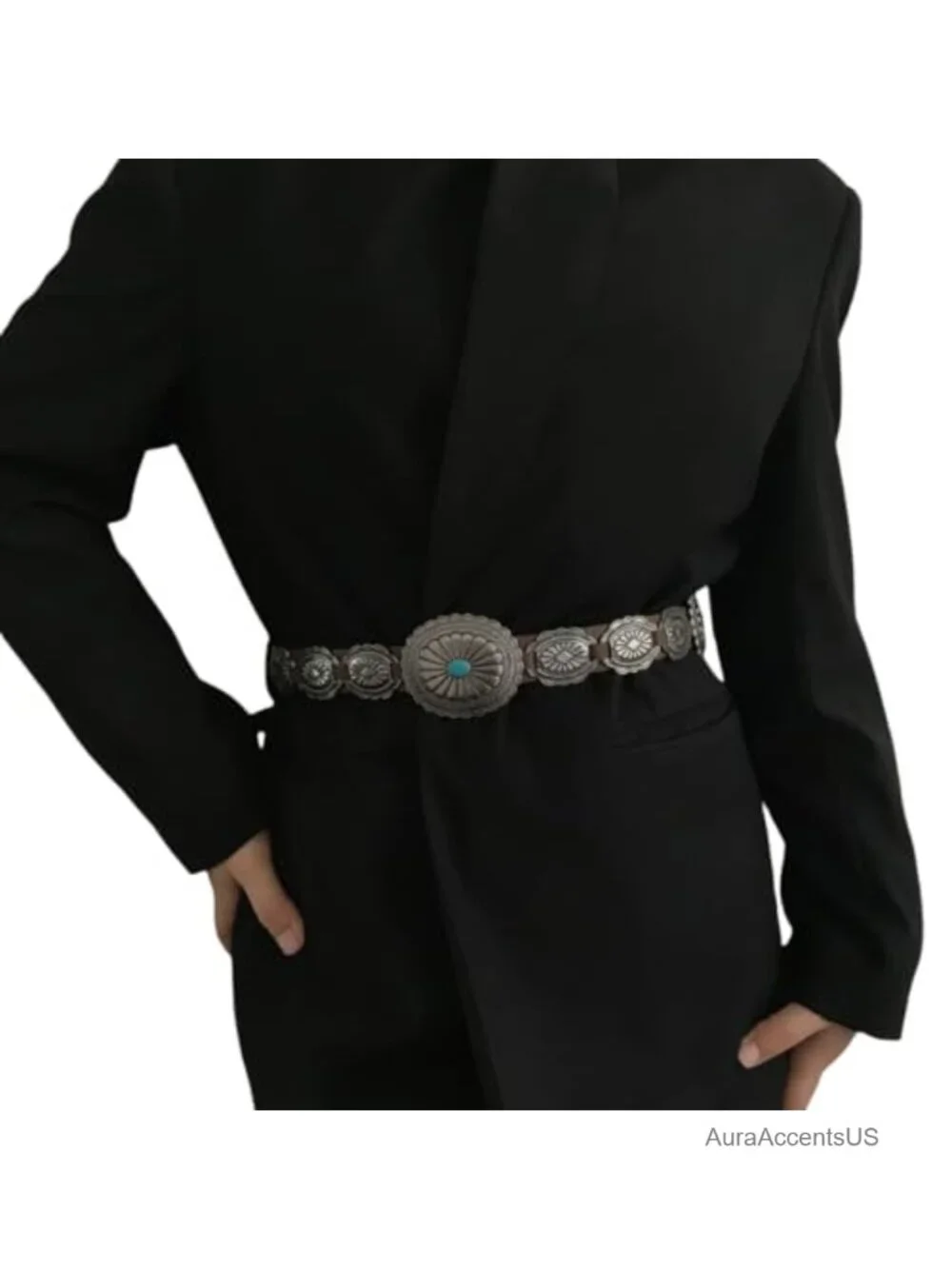 Western Concho Belt Faux Leather Cowgirl Belt for Jeans Dresses